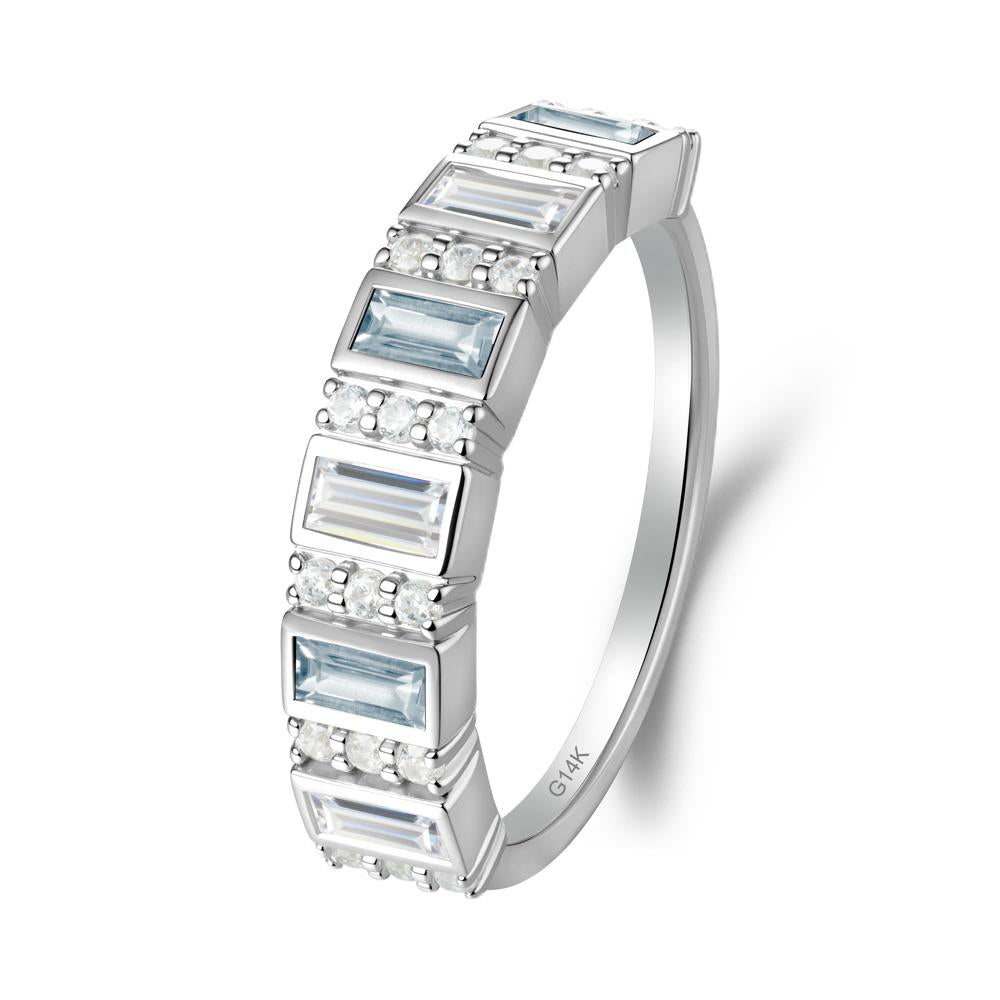 Baguette Aquamarine and Cubic Zirconia Half Eternity Ring - LUO Jewelry #metal_14k white gold