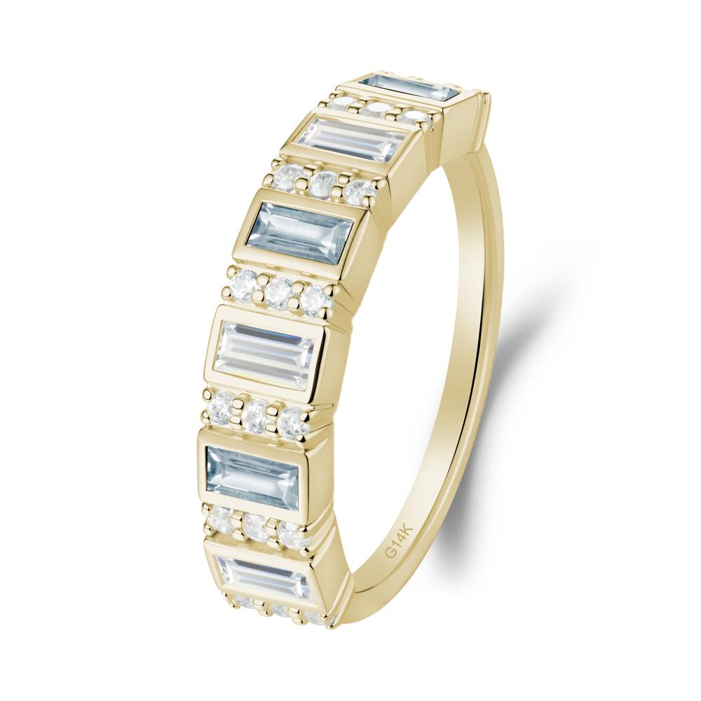 Baguette Aquamarine and Cubic Zirconia Half Eternity Ring - LUO Jewelry #metal_14k yellow gold
