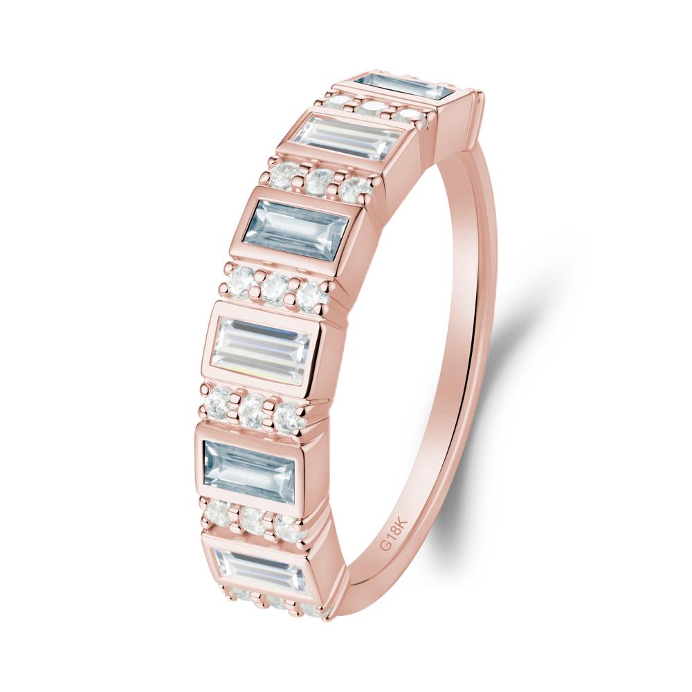 Baguette Aquamarine and Cubic Zirconia Half Eternity Ring - LUO Jewelry #metal_18k rose gold