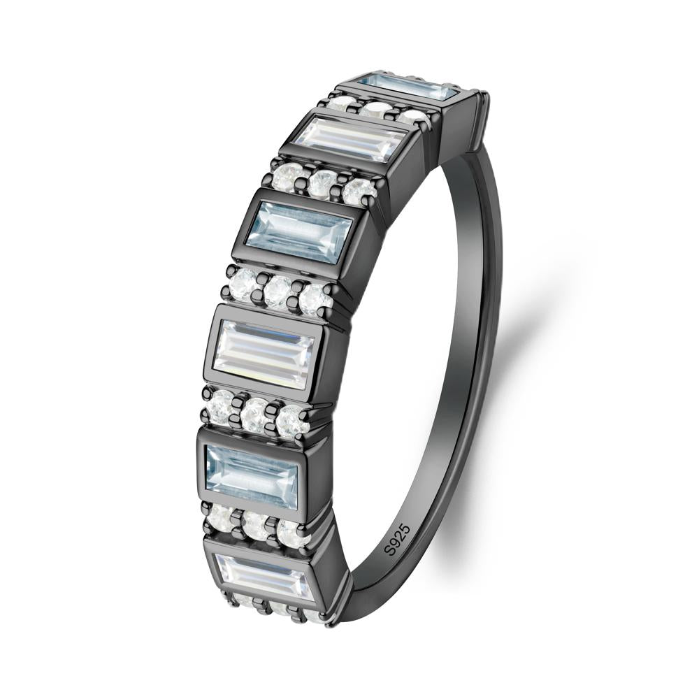 Baguette Aquamarine and Cubic Zirconia Half Eternity Ring - LUO Jewelry #metal_black finish sterling silver