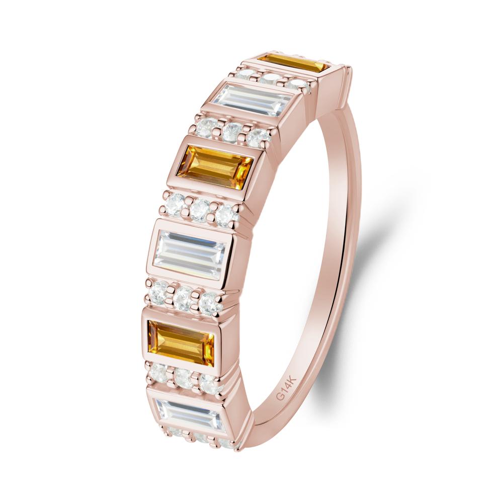 Baguette Citrine and Cubic Zirconia Half Eternity Ring - LUO Jewelry #metal_14k rose gold