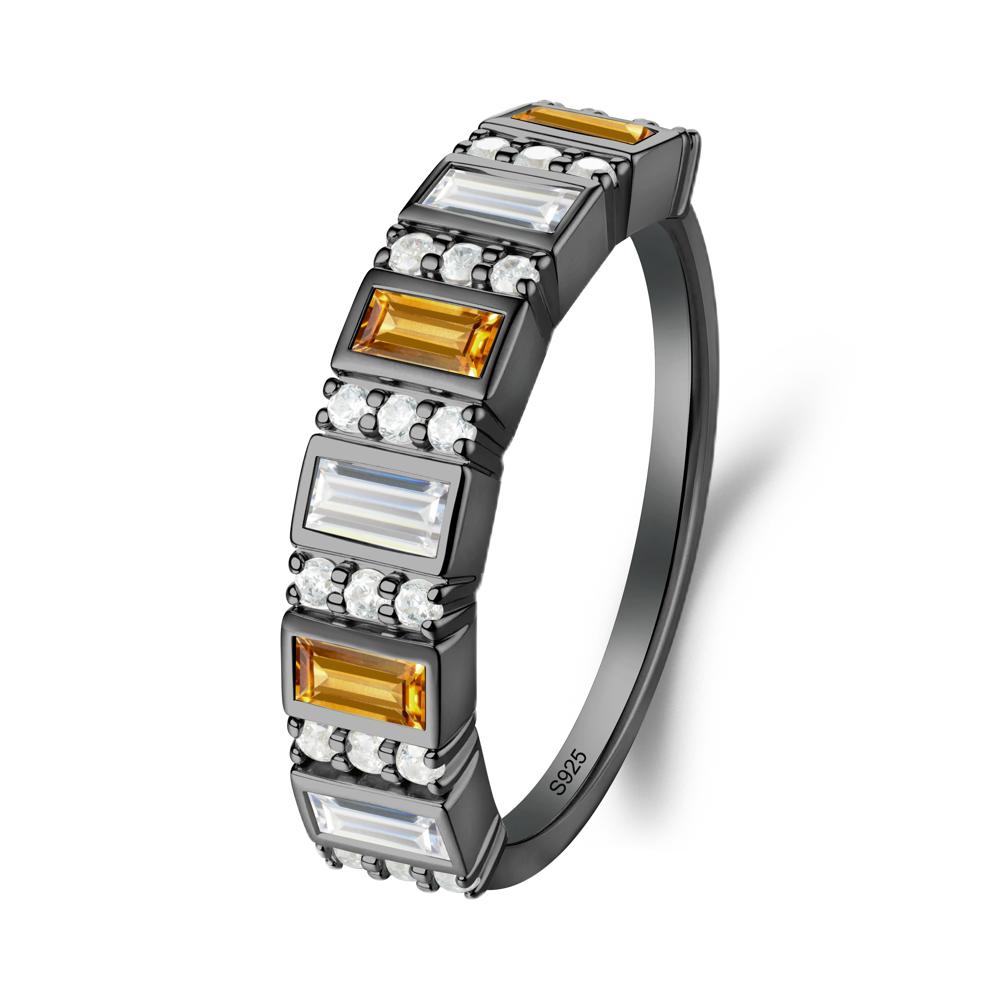 Baguette Citrine and Cubic Zirconia Half Eternity Ring - LUO Jewelry #metal_black finish sterling silver