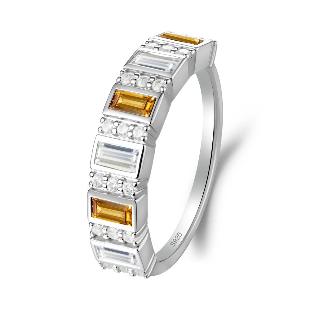 Baguette Citrine and Cubic Zirconia Half Eternity Ring - LUO Jewelry #metal_sterling silver