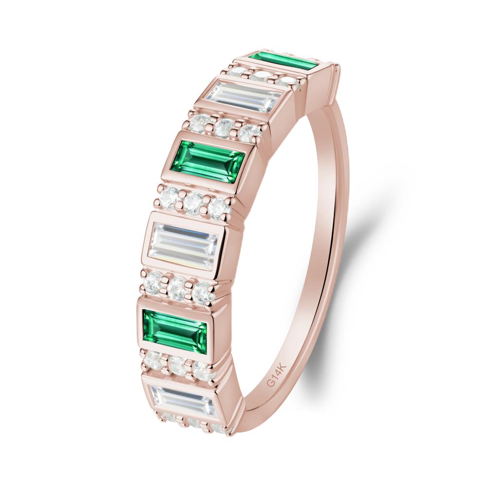 Baguette Emerald and Cubic Zirconia Half Eternity Ring - LUO Jewelry #metal_14k rose gold