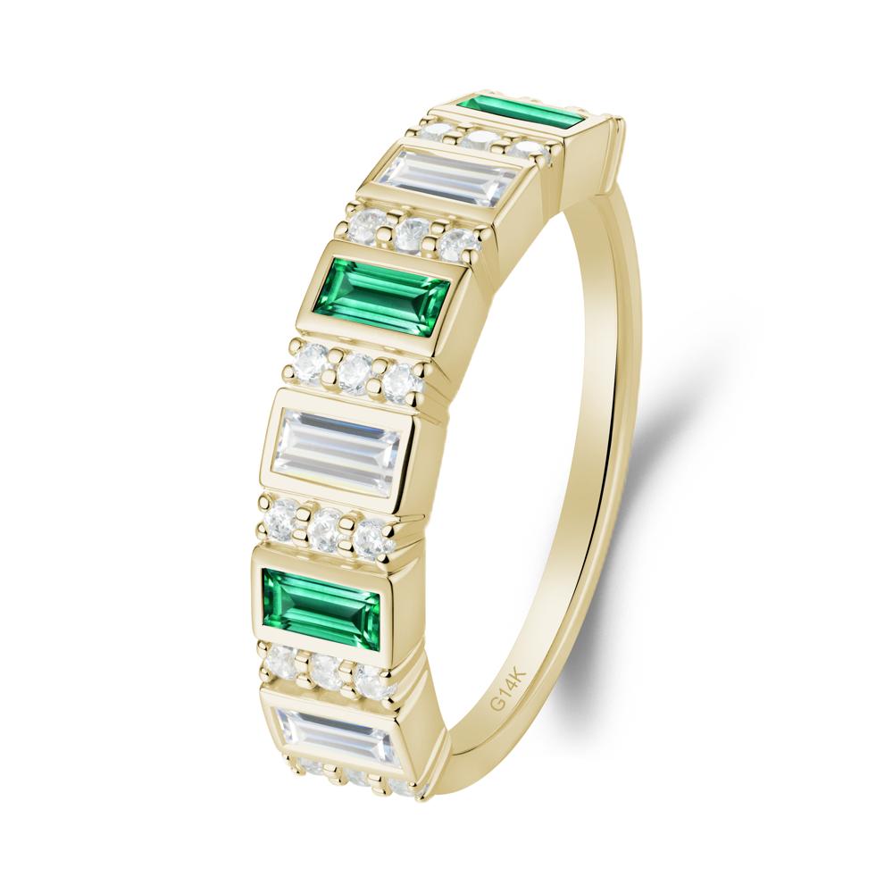 Baguette Emerald and Cubic Zirconia Half Eternity Ring - LUO Jewelry #metal_14k yellow gold