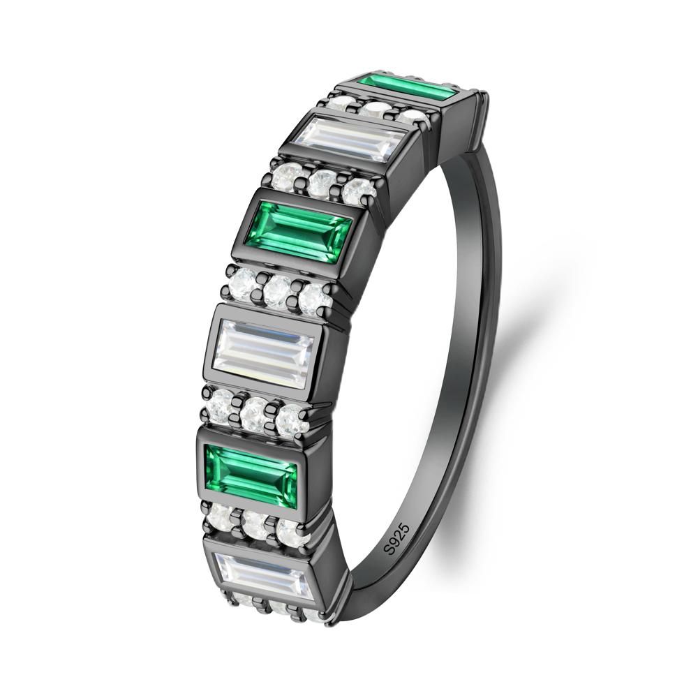 Baguette Emerald and Cubic Zirconia Half Eternity Ring - LUO Jewelry #metal_black finish sterling silver