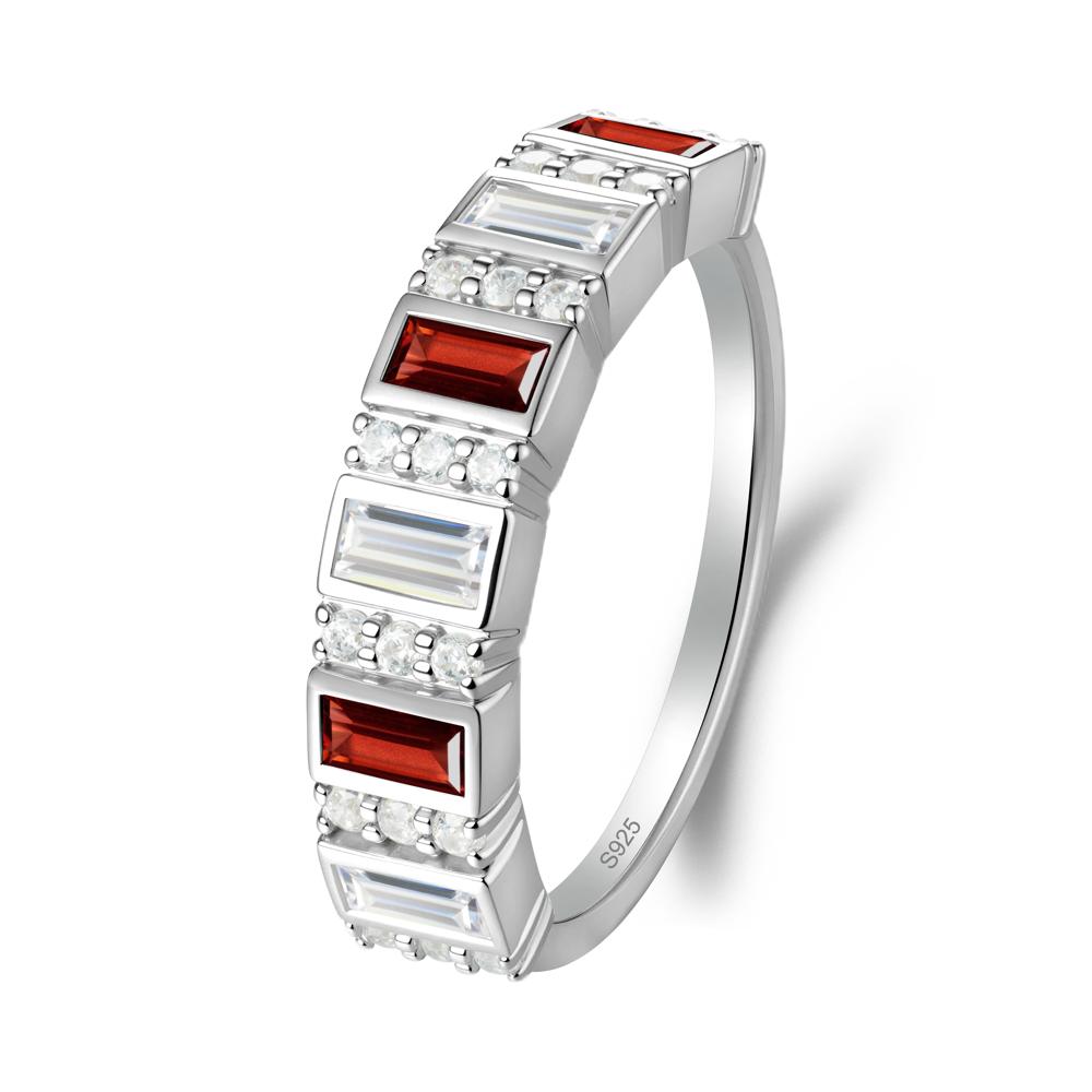 Baguette Garnet and Cubic Zirconia Half Eternity Ring - LUO Jewelry #metal_sterling silver