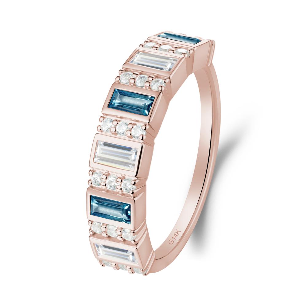 Baguette London Blue Topaz and Cubic Zirconia Half Eternity Ring - LUO Jewelry #metal_14k rose gold