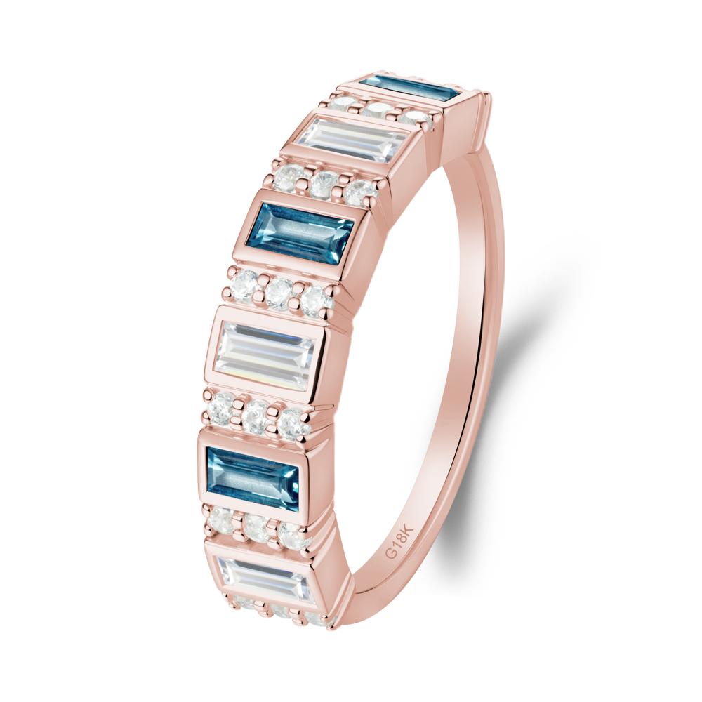 Baguette London Blue Topaz and Cubic Zirconia Half Eternity Ring - LUO Jewelry #metal_18k rose gold