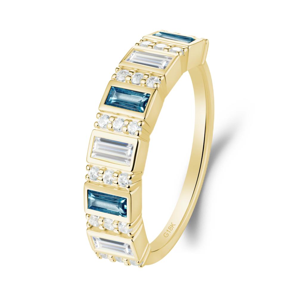 Baguette London Blue Topaz and Cubic Zirconia Half Eternity Ring - LUO Jewelry #metal_18k yellow gold