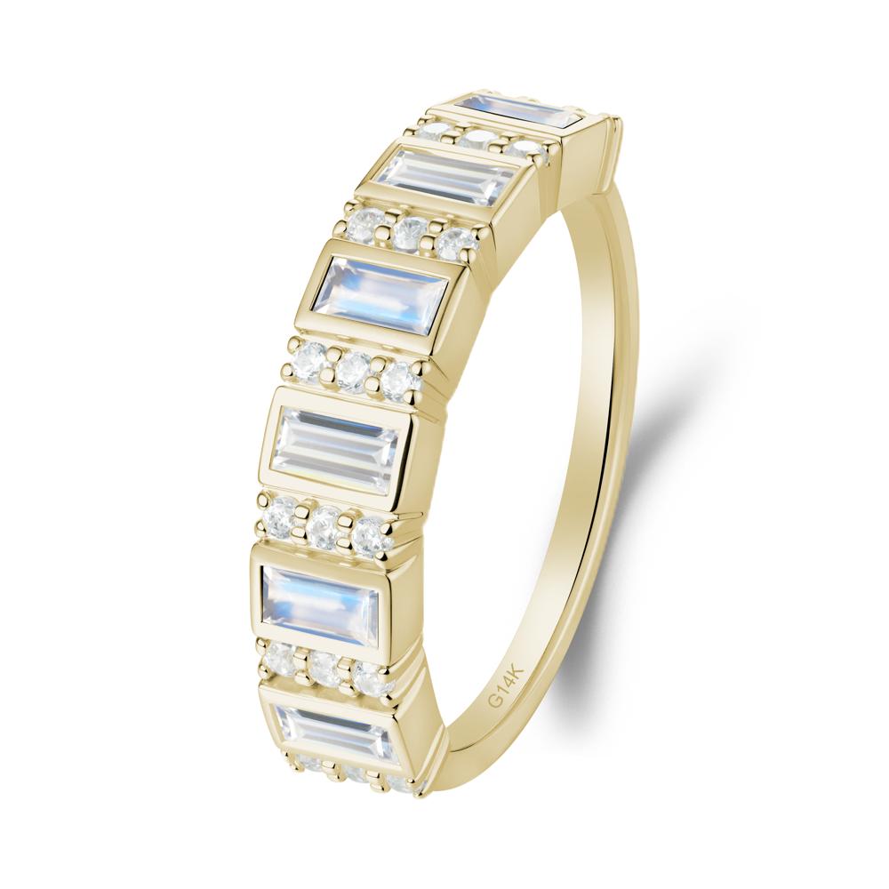 Baguette Moonstone and Cubic Zirconia Half Eternity Ring - LUO Jewelry #metal_14k yellow gold
