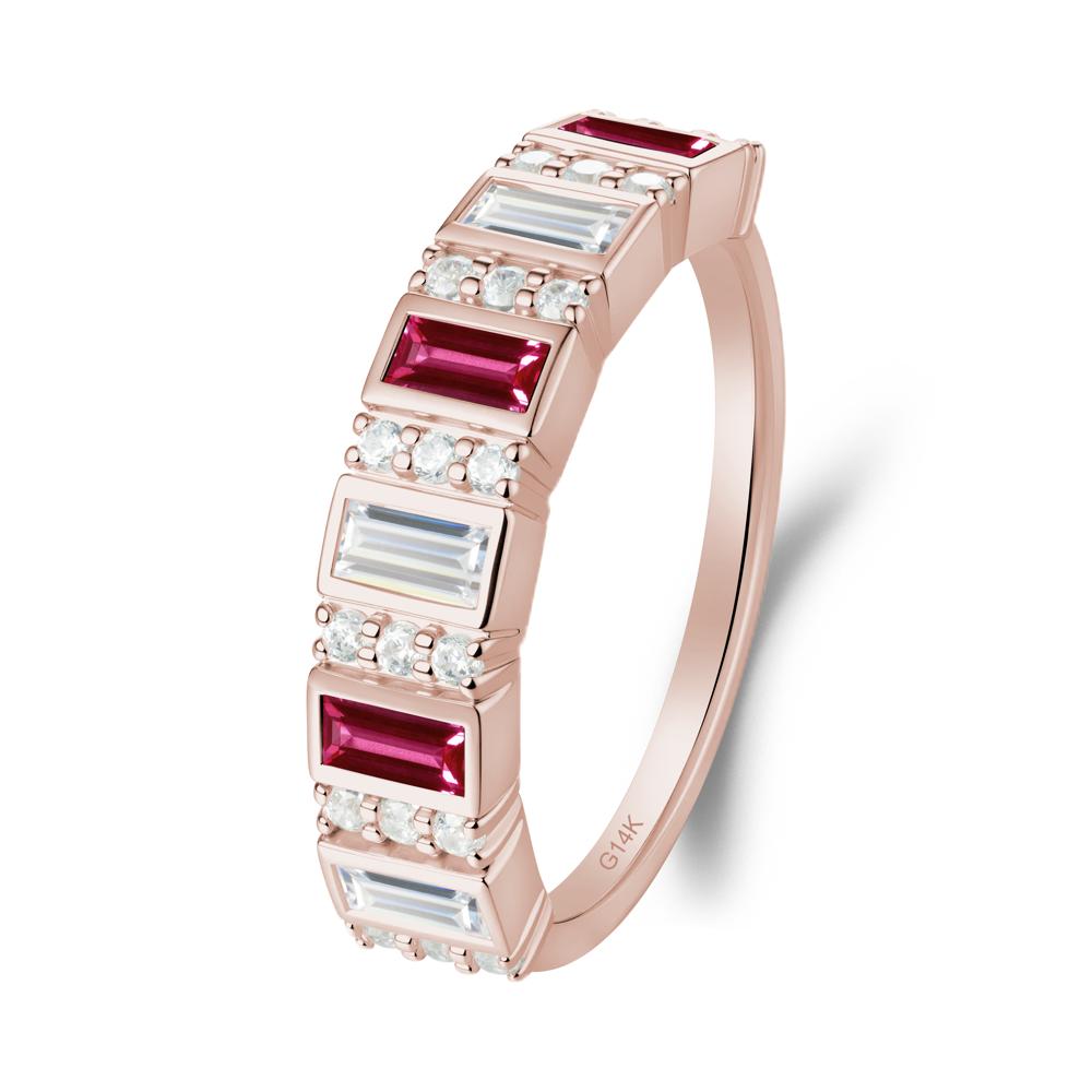 Baguette Ruby and Cubic Zirconia Half Eternity Ring - LUO Jewelry #metal_14k rose gold