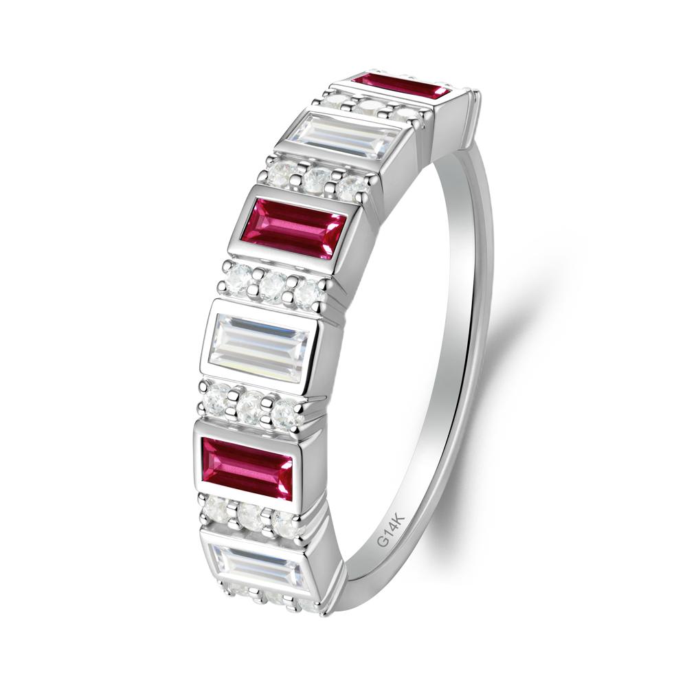 Baguette Ruby and Cubic Zirconia Half Eternity Ring - LUO Jewelry #metal_14k white gold
