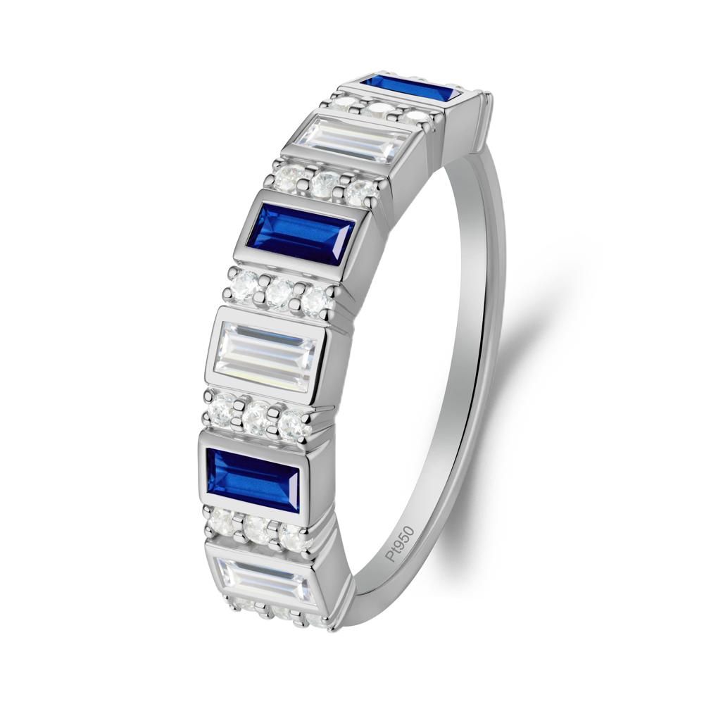 Baguette Sapphire and Cubic Zirconia Half Eternity Ring - LUO Jewelry #metal_platinum
