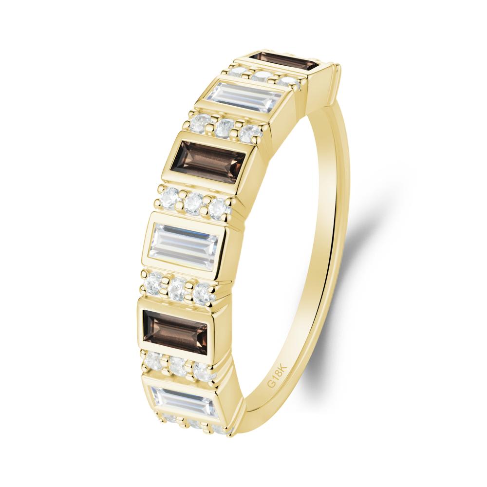 Baguette Smoky Quartz and Cubic Zirconia Half Eternity Ring - LUO Jewelry #metal_18k yellow gold