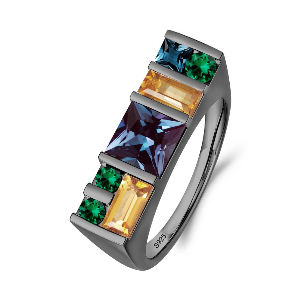 Unisex Multi-Stone Bar Set Alexandrite Ring - LUO Jewelry #metal_black finish sterling silver
