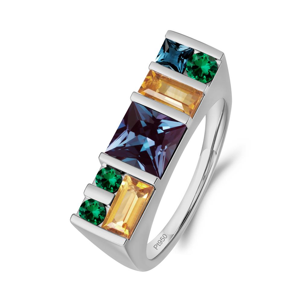 Unisex Multi-Stone Bar Set Alexandrite Ring - LUO Jewelry #metal_platinum