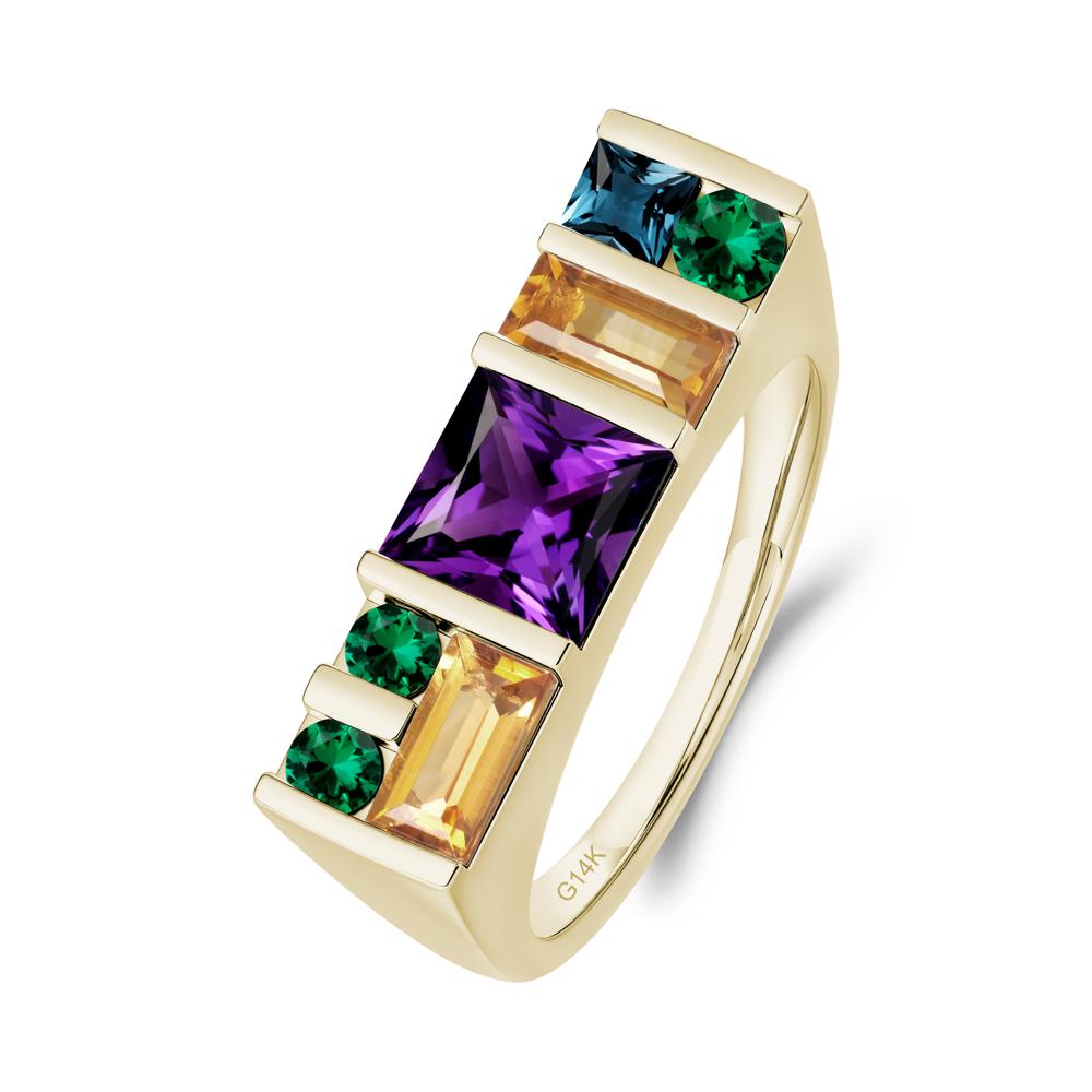 Unisex Multi-Stone Bar Set Amethyst Ring - LUO Jewelry #metal_14k yellow gold
