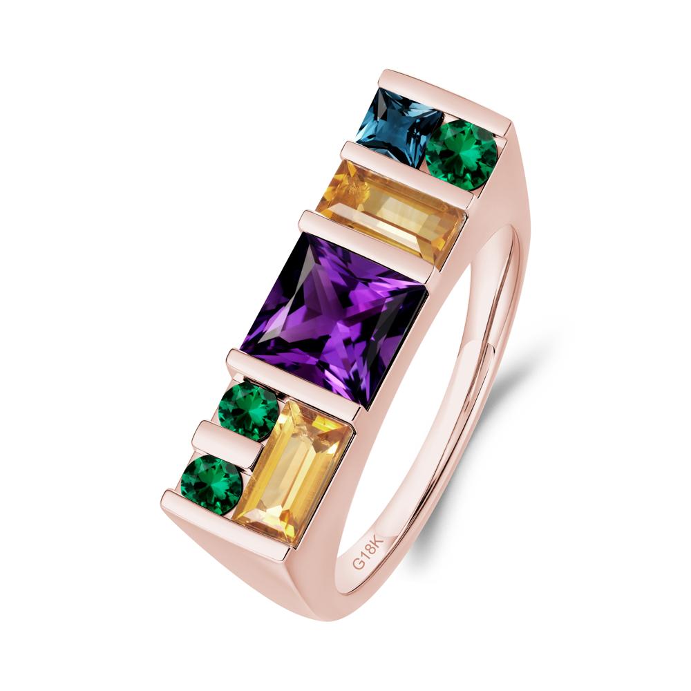 Unisex Multi-Stone Bar Set Amethyst Ring - LUO Jewelry #metal_18k rose gold