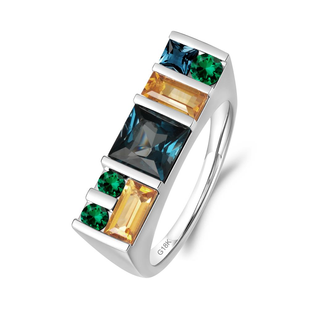 Unisex Multi-Stone Bar Set Amethyst Ring - LUO Jewelry #metal_18k white gold