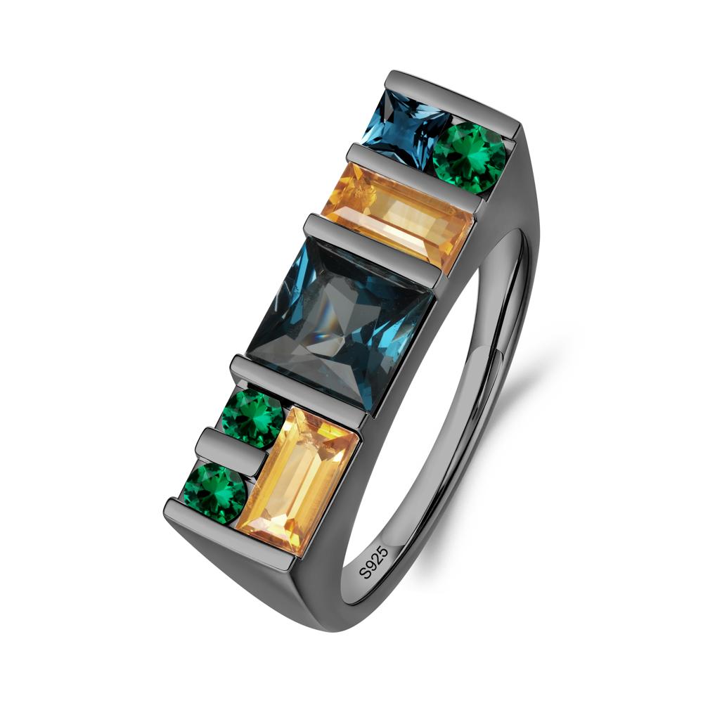 Unisex Multi-Stone Bar Set Amethyst Ring - LUO Jewelry #metal_black finish sterling silver