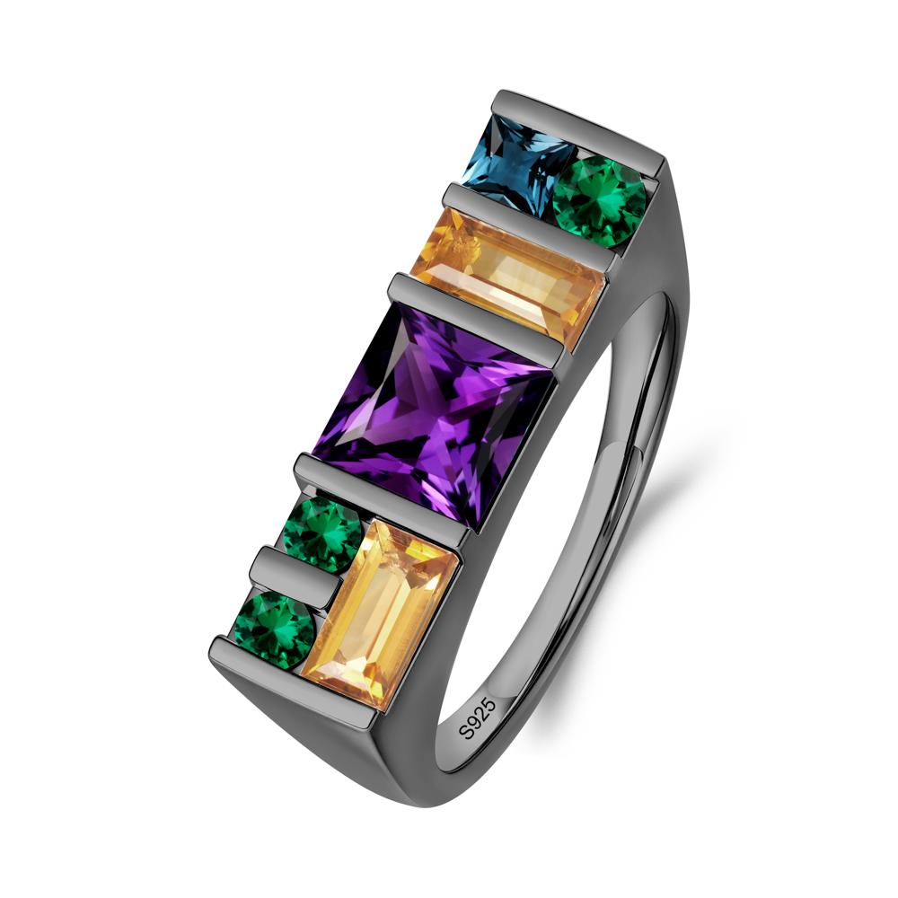 Unisex Multi-Stone Bar Set Amethyst Ring - LUO Jewelry #metal_black finish sterling silver