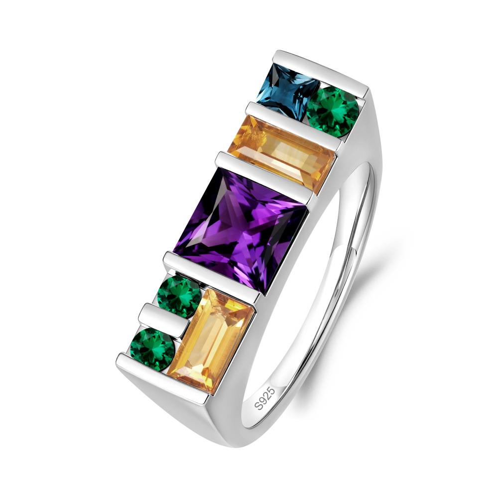 Unisex Multi-Stone Bar Set Amethyst Ring - LUO Jewelry #metal_sterling silver