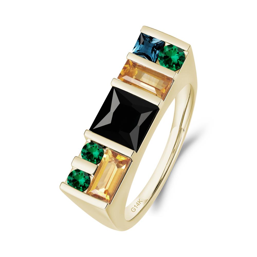 Geometric Multi-Cut Black Spinel Statement Ring - LUO Jewelry #metal_14k yellow gold