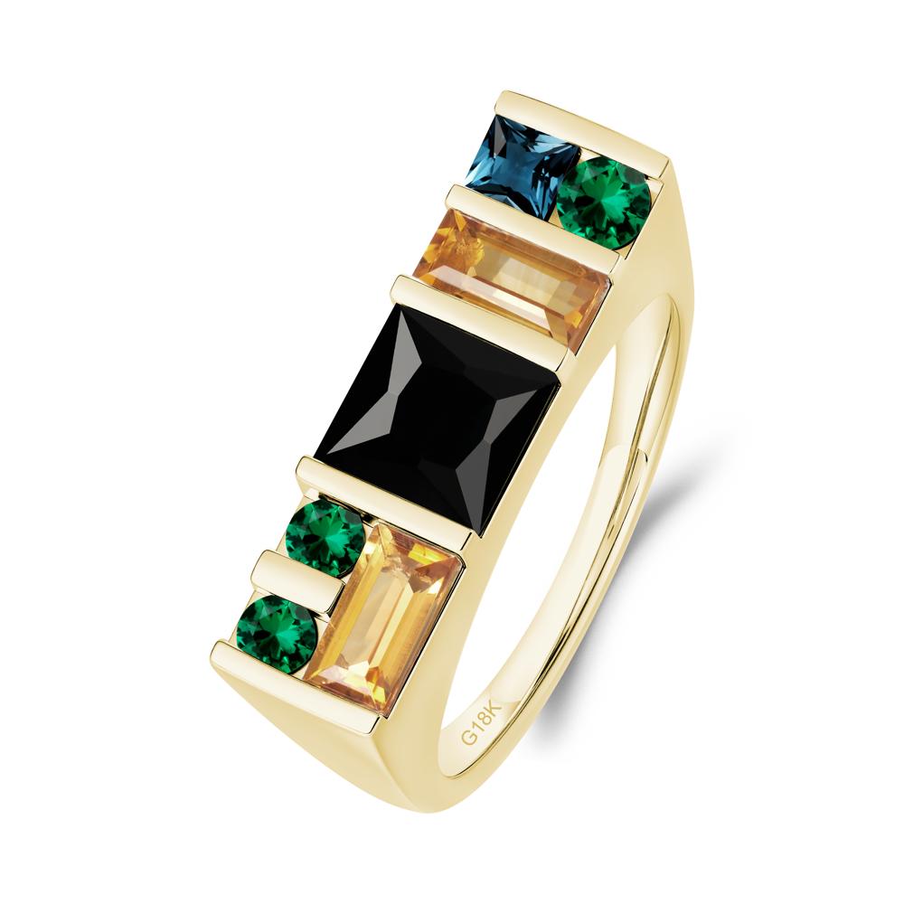 Geometric Multi-Cut Black Spinel Statement Ring - LUO Jewelry #metal_18k yellow gold