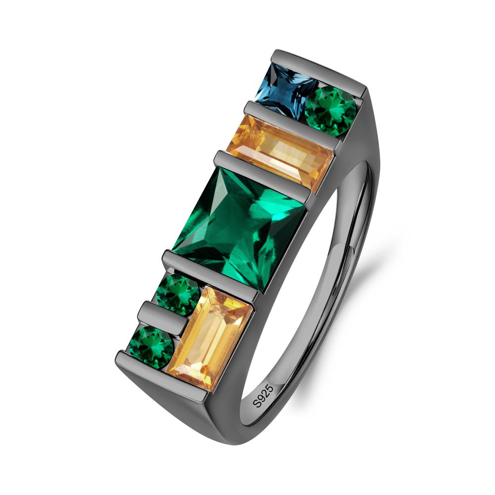 Unisex Multi-Stone Bar Set Emerald Ring - LUO Jewelry #metal_black finish sterling silver