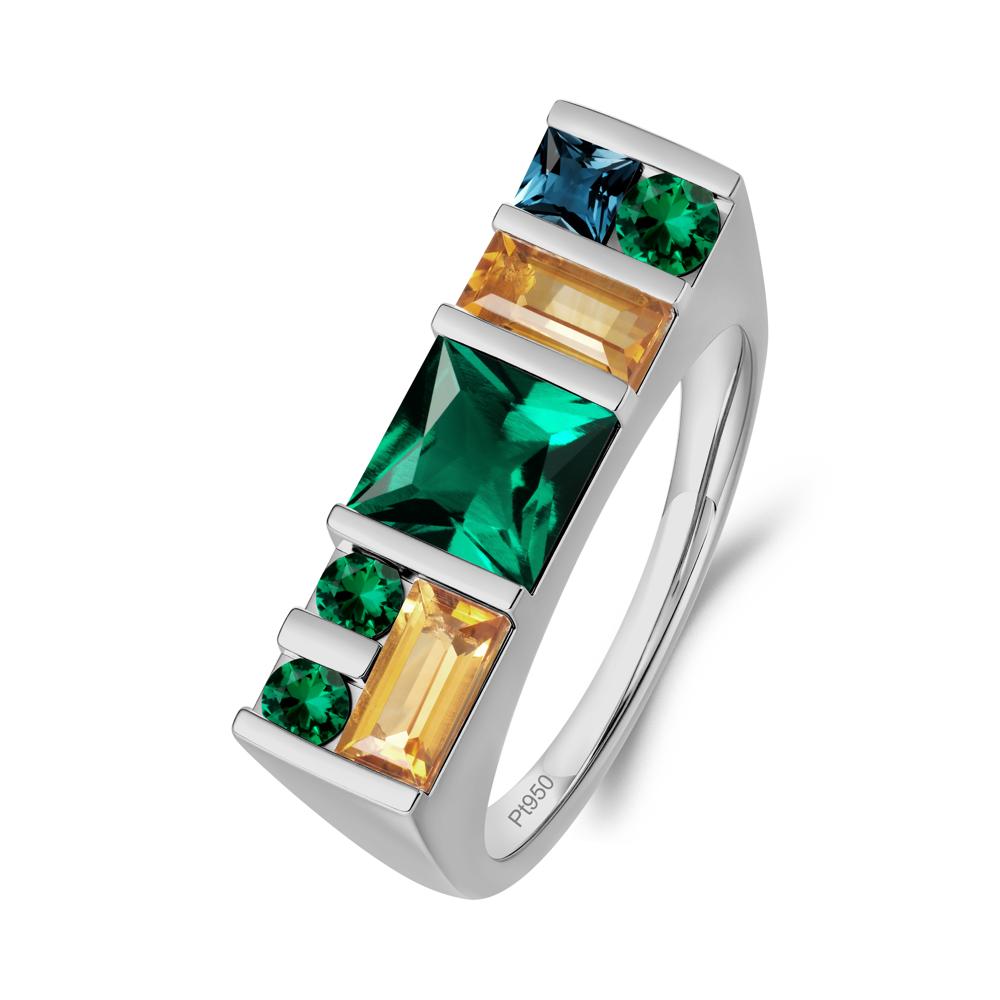 Unisex Multi-Stone Bar Set Emerald Ring - LUO Jewelry #metal_platinum