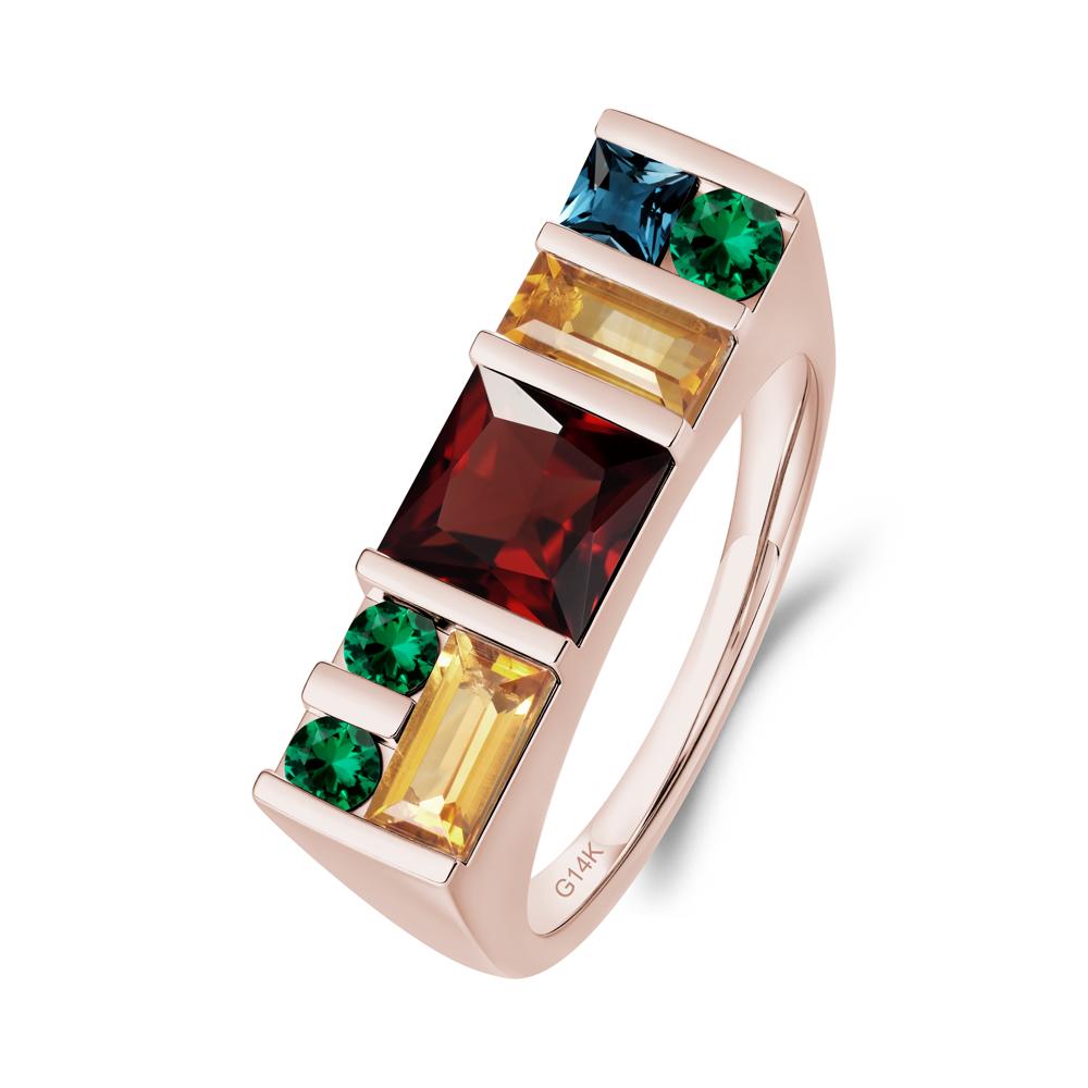 Unisex Multi-Stone Bar Set Garnet Ring - LUO Jewelry #metal_14k rose gold