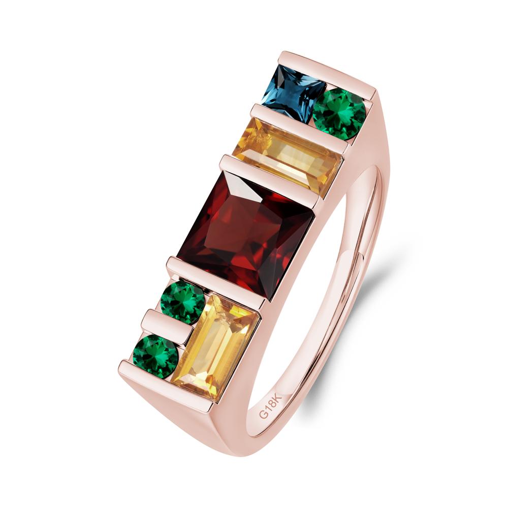 Unisex Multi-Stone Bar Set Garnet Ring - LUO Jewelry #metal_18k rose gold