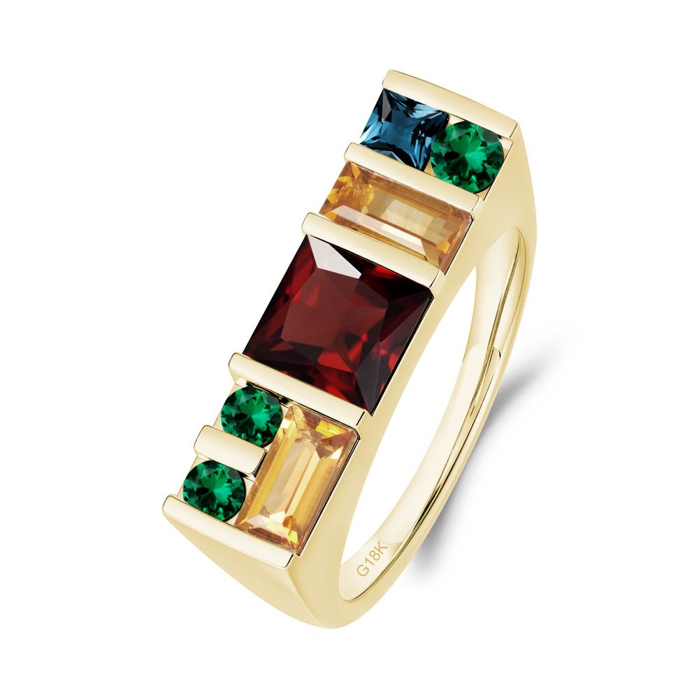 Unisex Multi-Stone Bar Set Garnet Ring - LUO Jewelry #metal_18k yellow gold