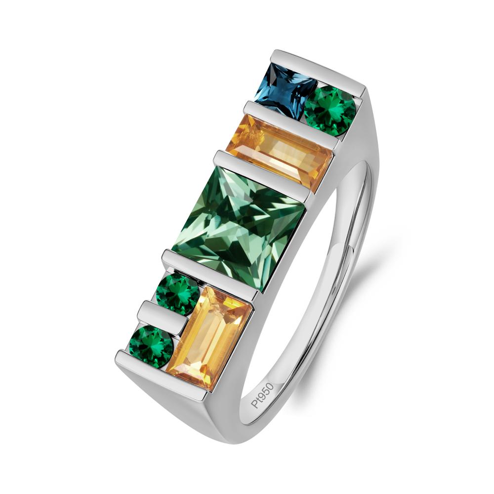 Unisex Multi-Stone Bar Set Green Sapphire Ring - LUO Jewelry #metal_platinum