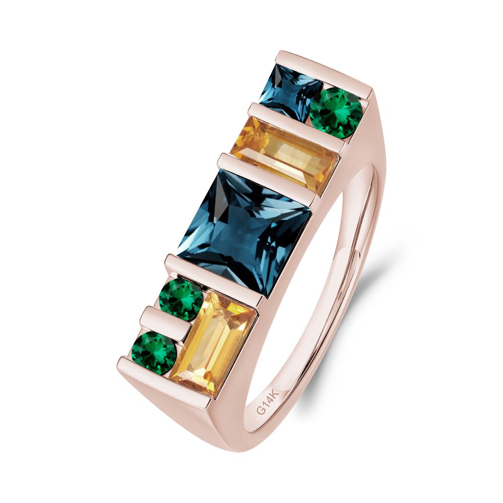 Geometric Multi-Cut London Blue Topaz Statement Ring - LUO Jewelry #metal_14k rose gold
