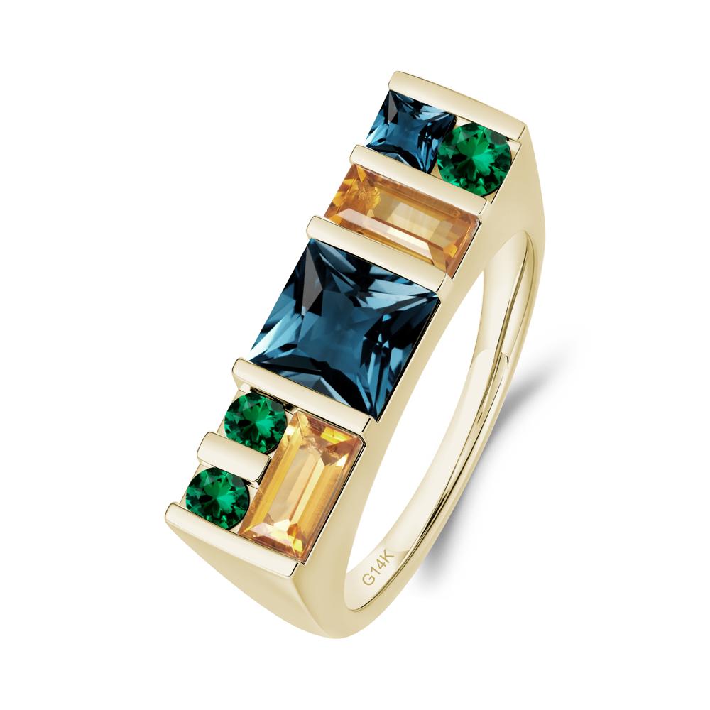 Geometric Multi-Cut London Blue Topaz Statement Ring - LUO Jewelry #metal_14k yellow gold