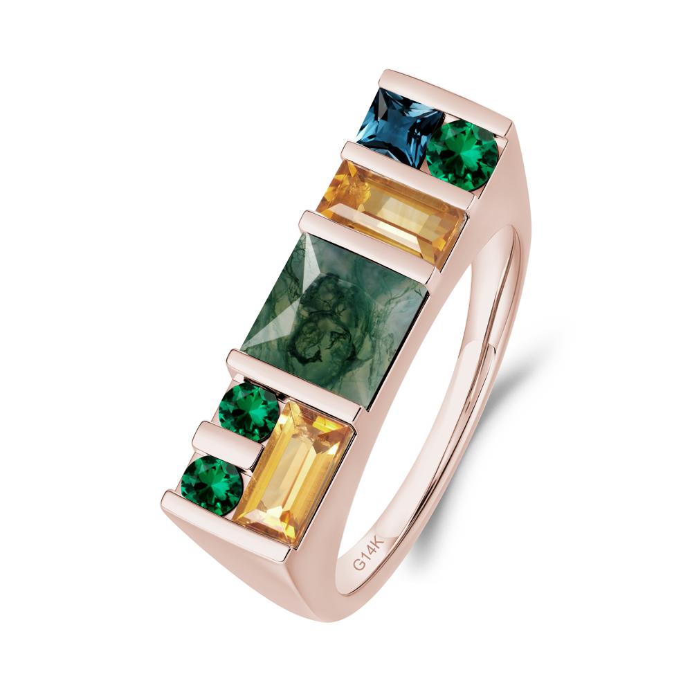 Geometric Multi-Cut Moss Agate Statement Ring - LUO Jewelry #metal_14k rose gold
