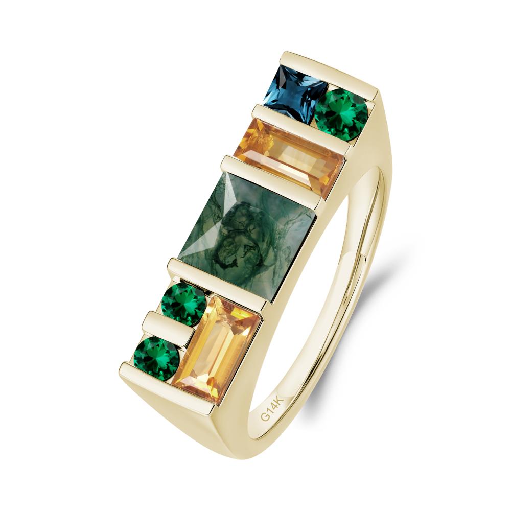 Geometric Multi-Cut Moss Agate Statement Ring - LUO Jewelry #metal_14k yellow gold