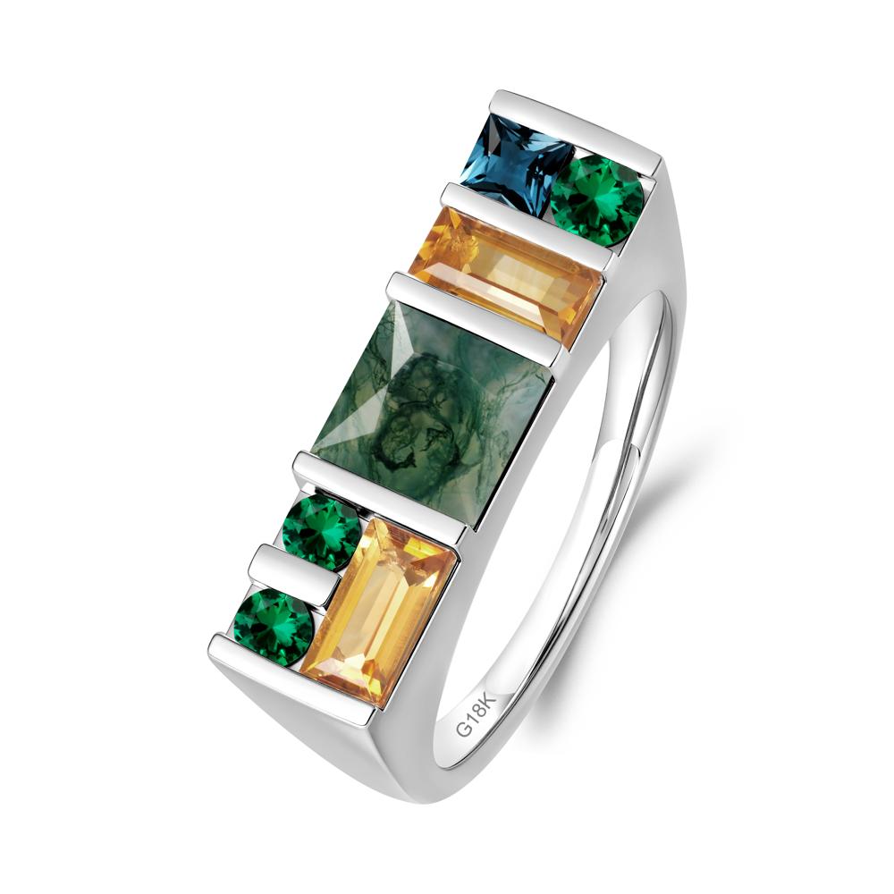 Geometric Multi-Cut Moss Agate Statement Ring - LUO Jewelry #metal_18k white gold
