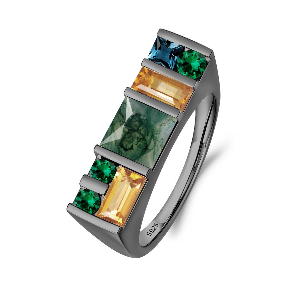Geometric Multi-Cut Moss Agate Statement Ring - LUO Jewelry #metal_black finish sterling silver