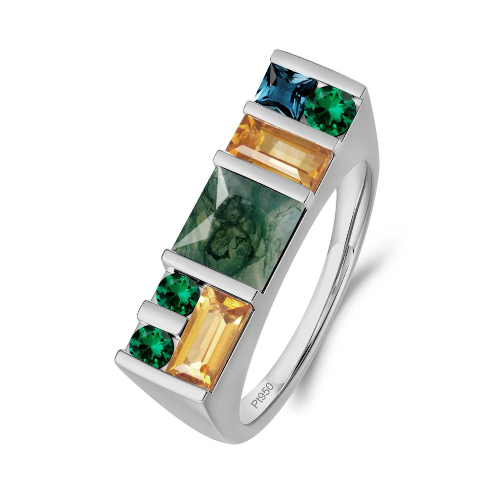 Geometric Multi-Cut Moss Agate Statement Ring - LUO Jewelry #metal_platinum