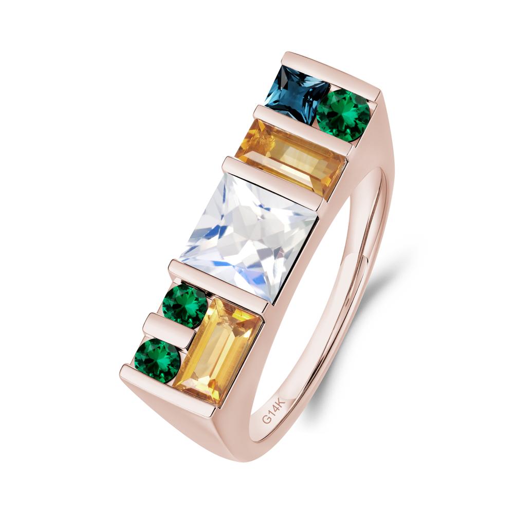 Unisex Multi-Stone Bar Set Moonstone Ring - LUO Jewelry #metal_14k rose gold