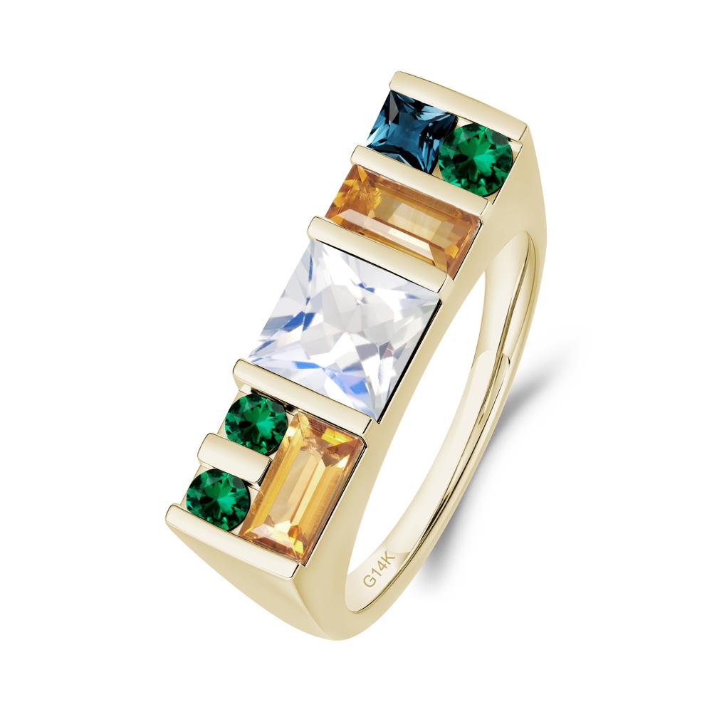 Unisex Multi-Stone Bar Set Moonstone Ring - LUO Jewelry #metal_14k yellow gold