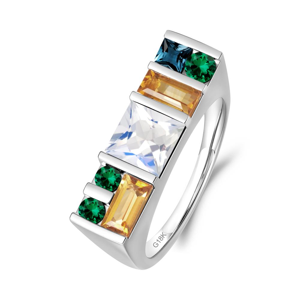 Unisex Multi-Stone Bar Set Moonstone Ring - LUO Jewelry #metal_18k white gold