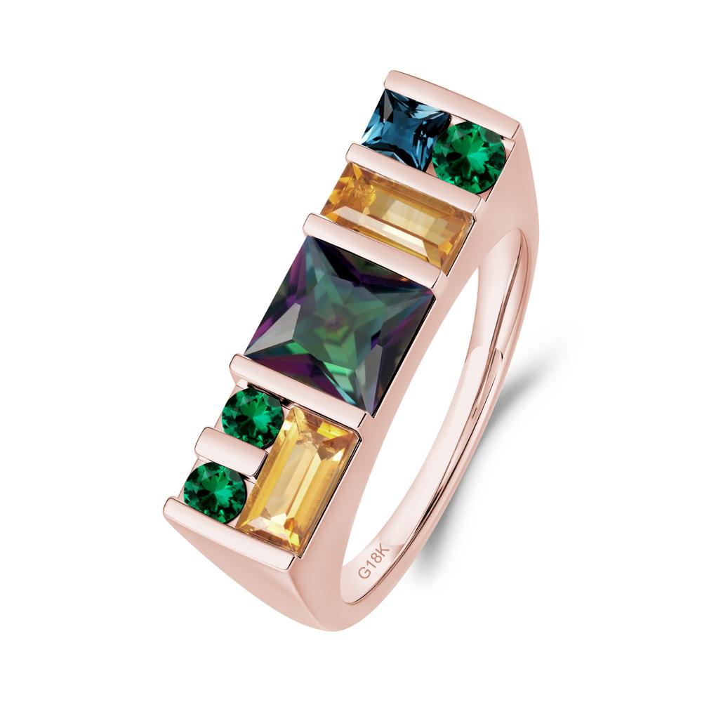Unisex Multi-Stone Bar Set Mystic Topaz Ring - LUO Jewelry #metal_18k rose gold