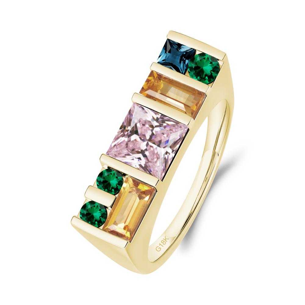 Unisex Multi-Stone Bar Set Pink Cubic Zirconia Ring - LUO Jewelry #metal_18k yellow gold