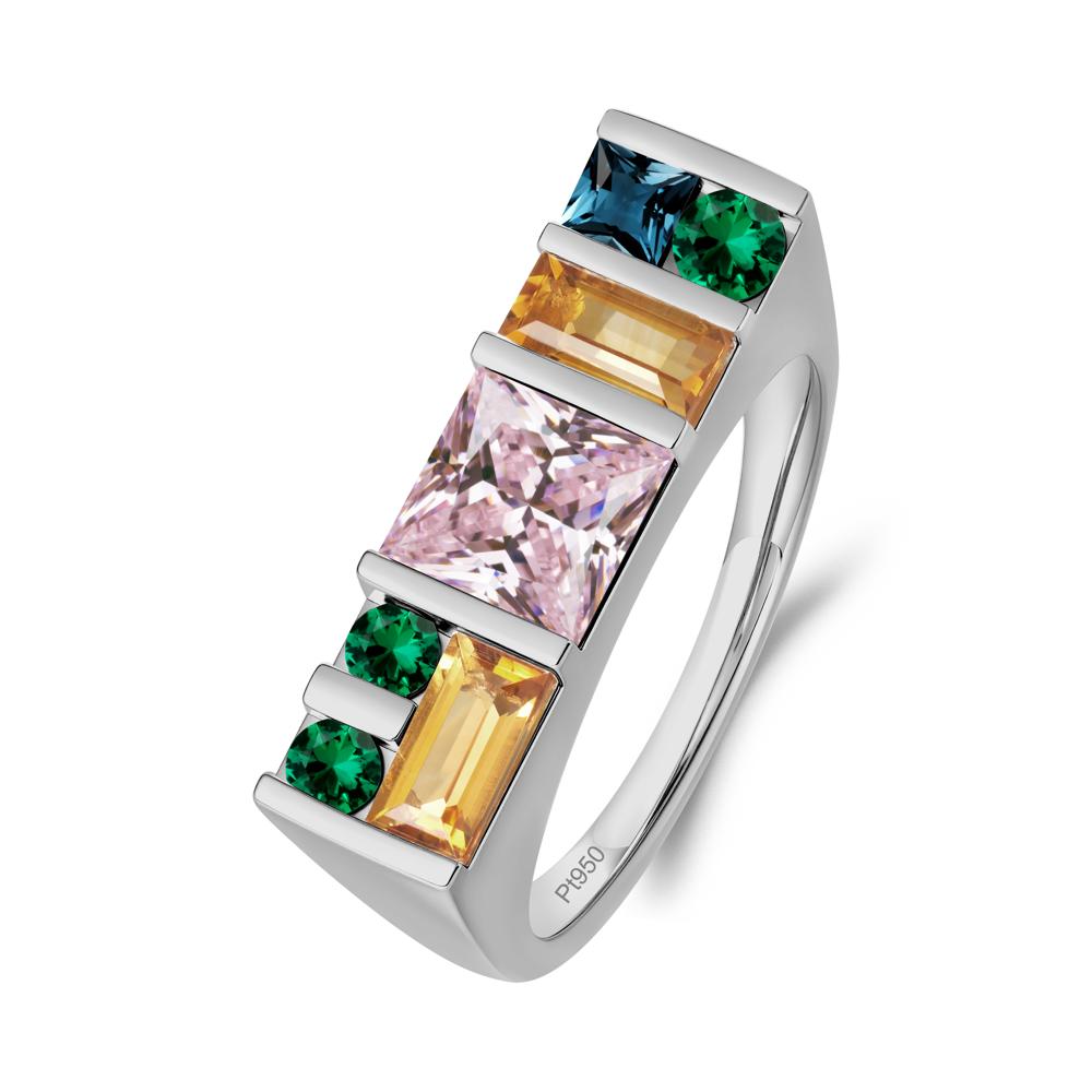 Unisex Multi-Stone Bar Set Pink Cubic Zirconia Ring - LUO Jewelry #metal_platinum