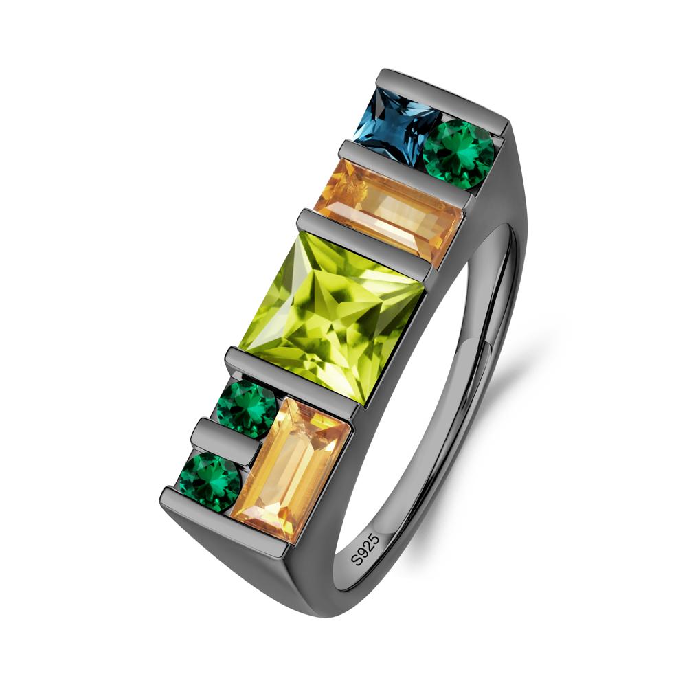 Geometric Multi-Cut Peridot Statement Ring - LUO Jewelry #metal_black finish sterling silver