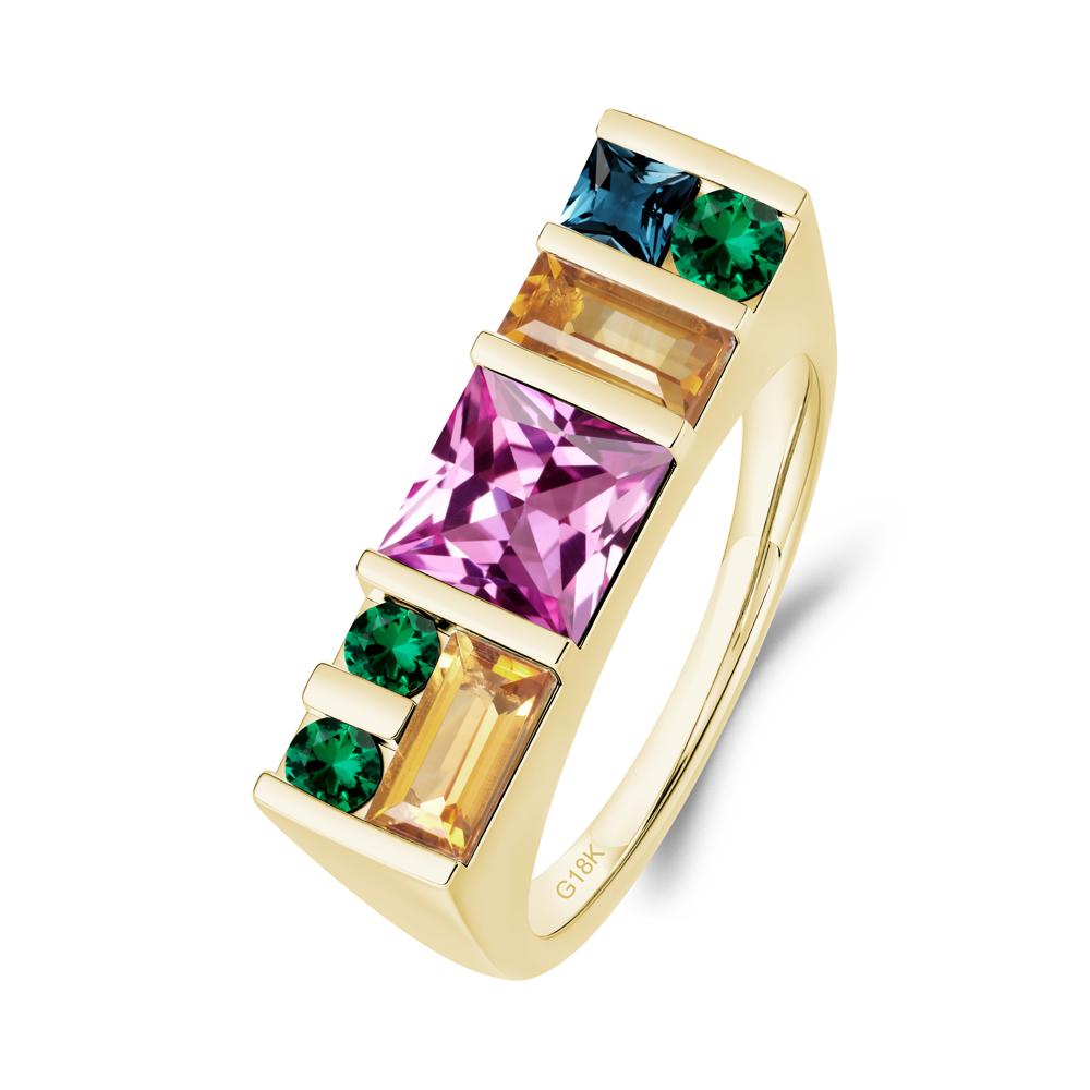 Unisex Multi-Stone Bar Set Pink Sapphire Ring - LUO Jewelry #metal_18k yellow gold